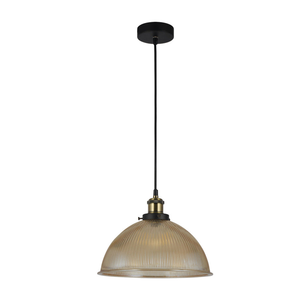 Buy Pendant Lights Australia Tristan 1 Light Domed Glass Ribbed Pendant Amber - LL002PL056AM