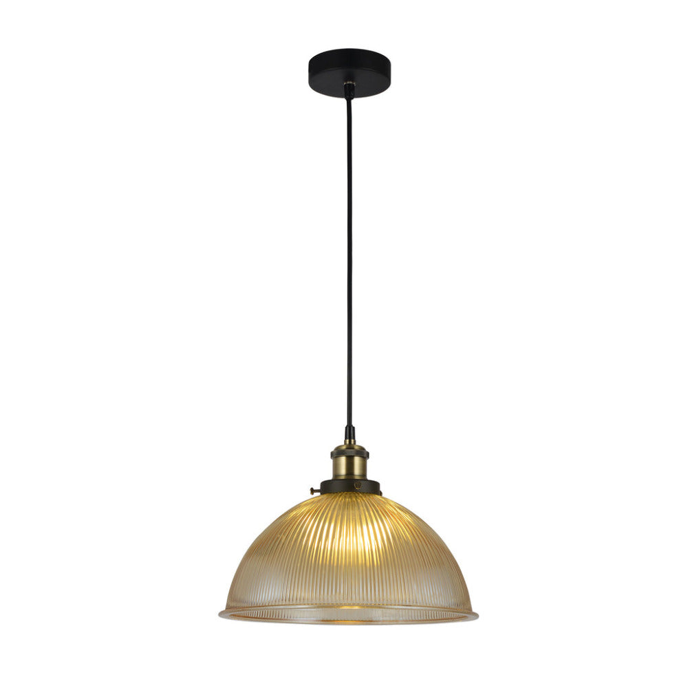 Buy Pendant Lights Australia Tristan 1 Light Domed Glass Ribbed Pendant Amber - LL002PL056AM