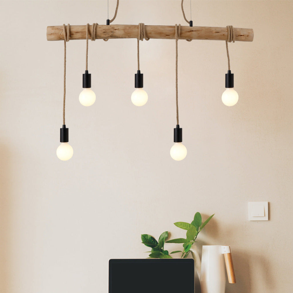 Buy Island Pendant Lights Australia Lea 5 Light Pendant Black & Natural - LL002PL094