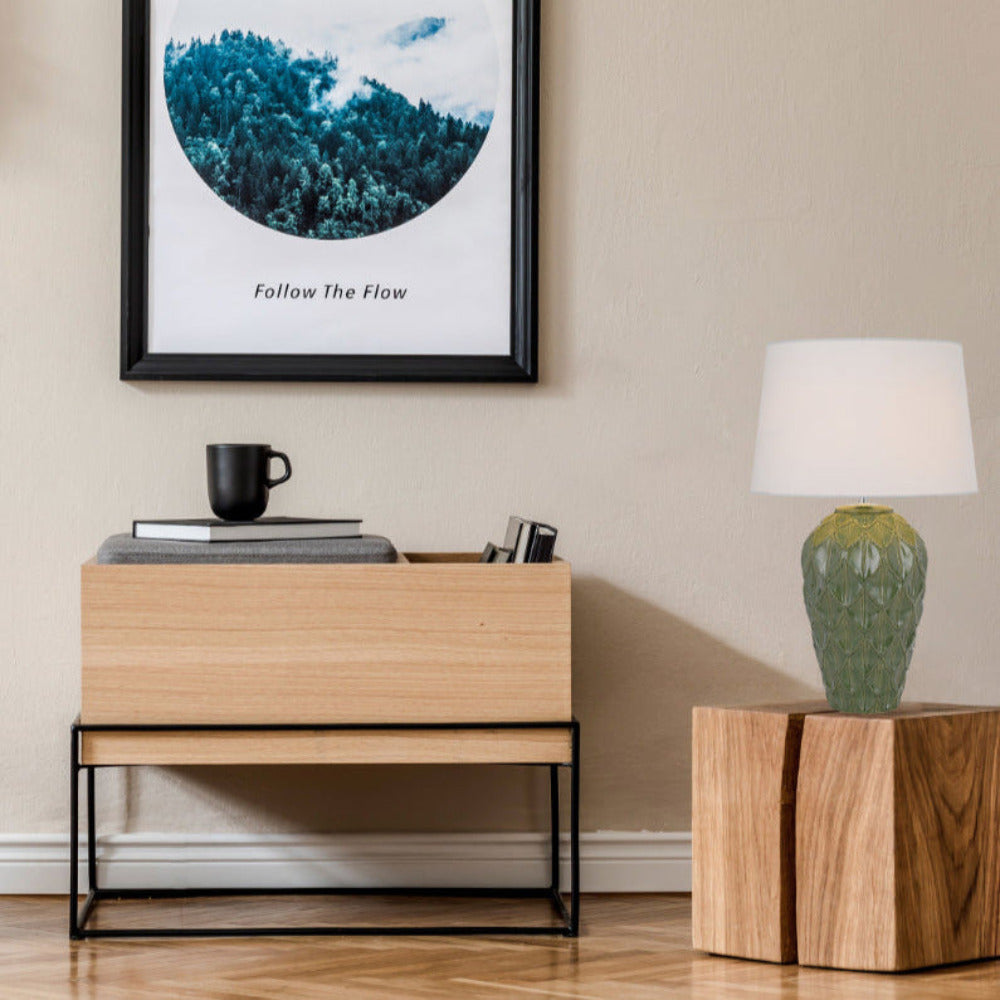 Buy Table Lamps Australia MADRID Table Lamp Green Ceramic / White Fabric - MADRID TL-GNWH