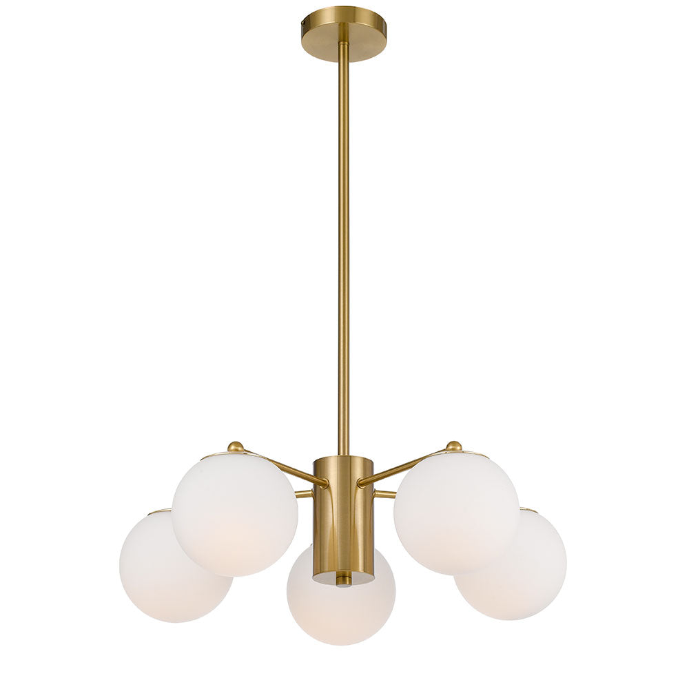 Marsten 5 Light Pendant Antique Gold & Opal Matt - MARSTEN PE5-AGOM