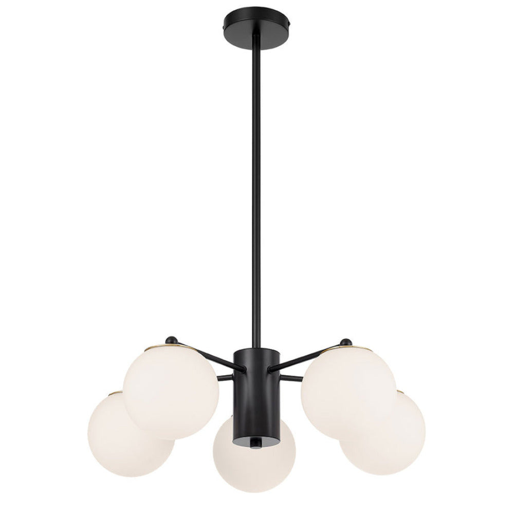 Marsten 5 Light Pendant Black & Opal Matt - MARSTEN PE5-BKOM