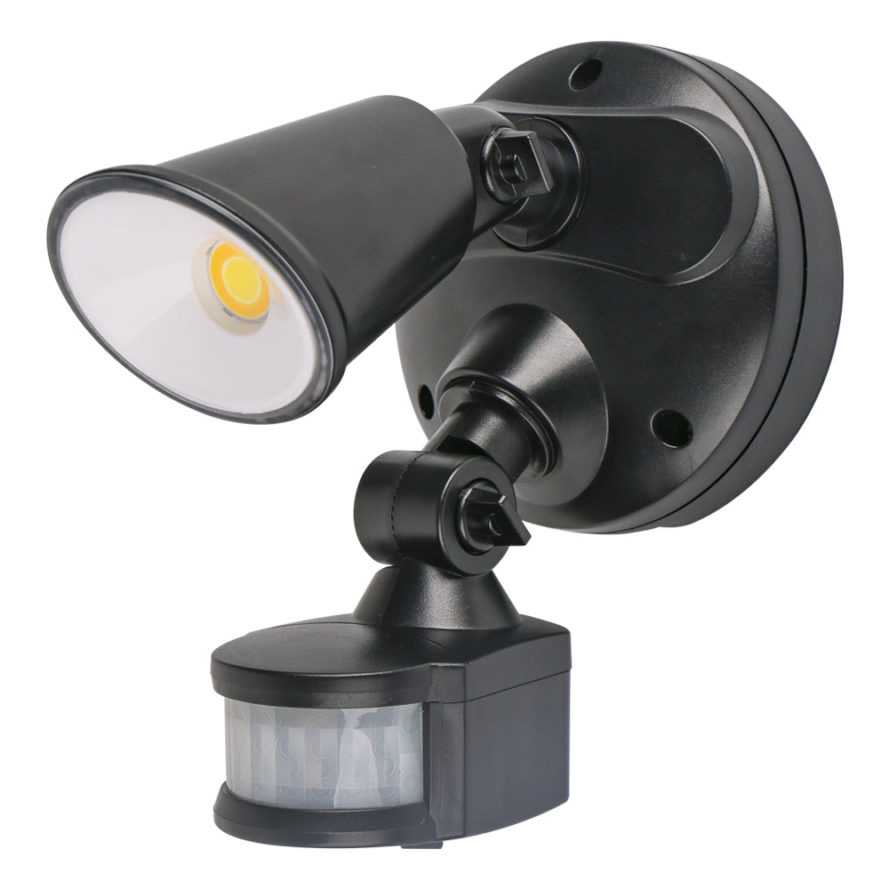 Buy Security Wall Lights Australia Defender Single Spot LED Outdoor Flood Light 10W Tricolour Sensor Matt Black - MLXD3451MS