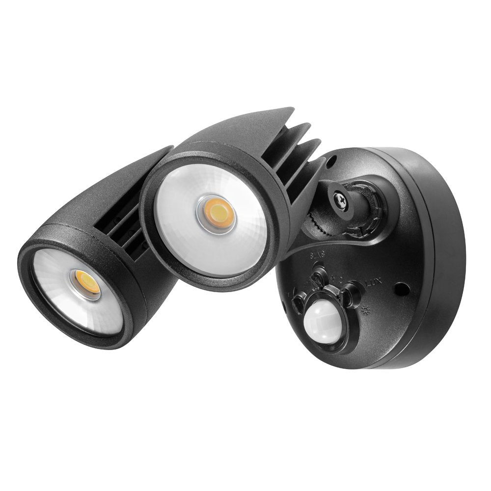Buy Security Wall Lights Australia Fortress Pro 36W Tricolour LED Security Flood Light Double Head With Sensor Matt Black - MLXFP3452MS