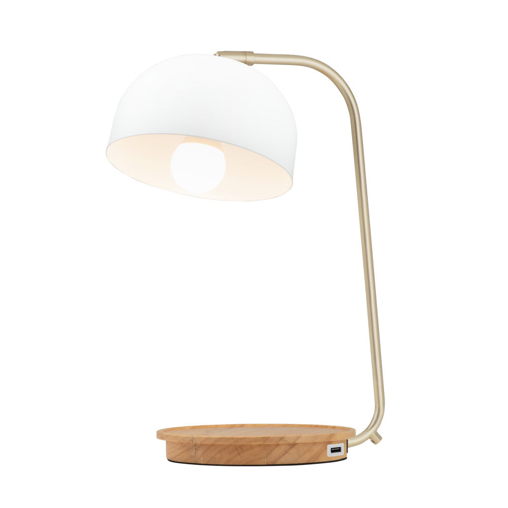 Jonte Desk Lamp Brushed Brass / Wood / White Metal - MTL012WHT