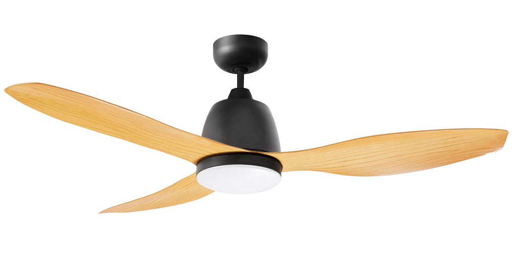 Elite 48" 3 ABS Blade Ceiling Fan with 20W LED Light CCT Matt Black Motor Bamboo Colour Blade - MEF1333MB