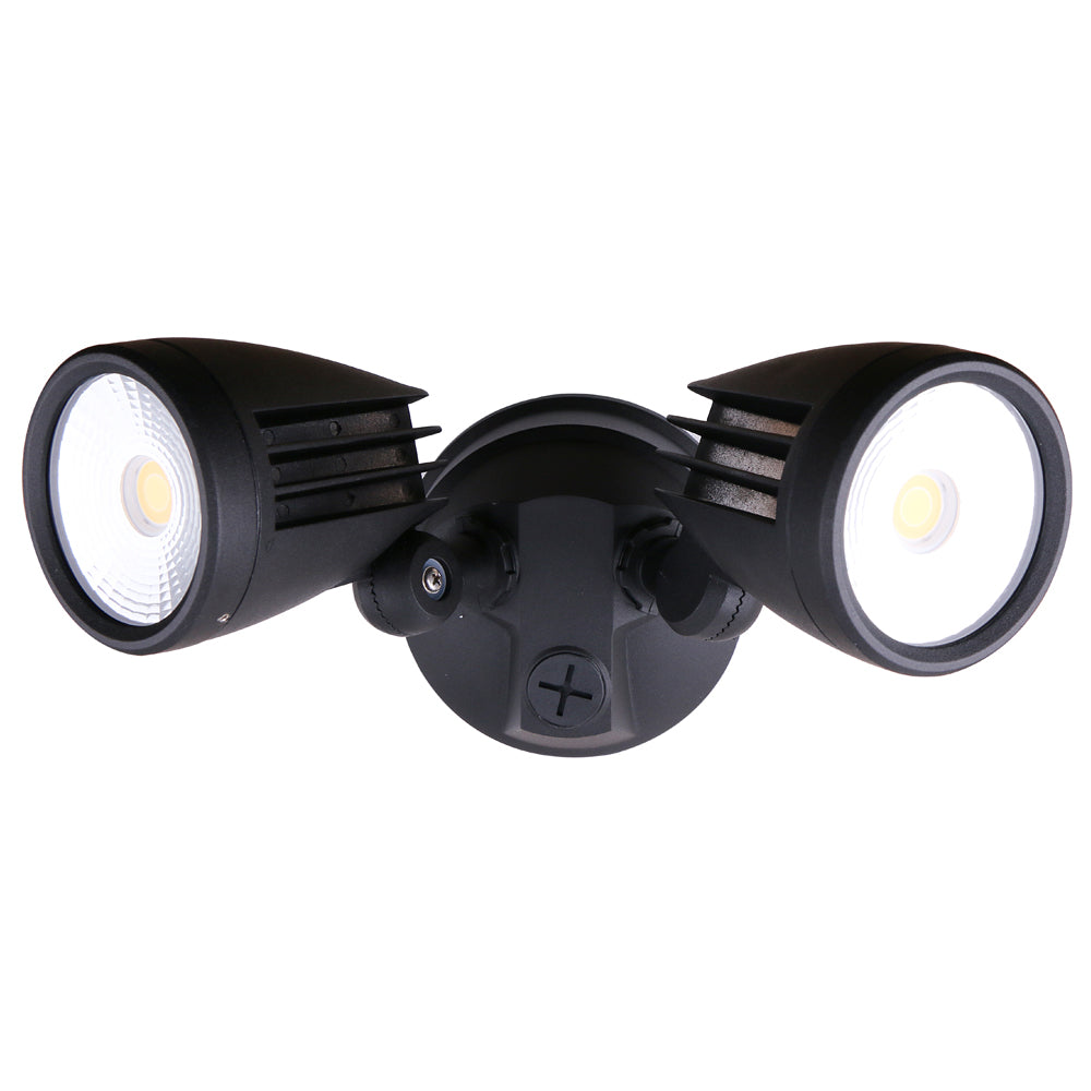 Buy Exterior Spotlights Australia Fortress II LED Flood Light Outdoor Double Spot 2 x 15W Tricolour Matt Black - MLXF3452M