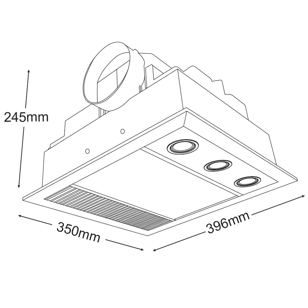 Buy 3 In 1 Bathroom Heaters Australia Linear Mini 1000W Halogen 3 in 1 Bathroom Heater & High Extraction Exhaust Fan with LED Light White - MBHM1000W