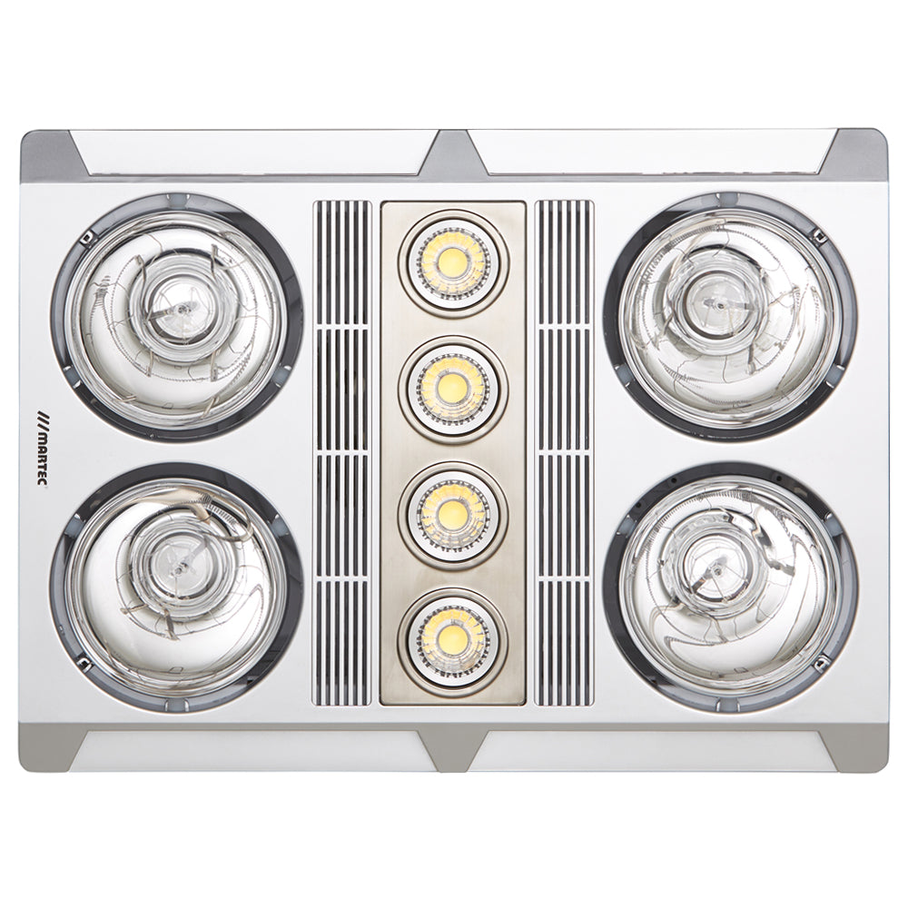 Buy 3 In 1 Bathroom Heaters Australia Profile Plus 4 Heat 3 in 1 Bathroom Heater Exhaust Fan with LED Lights Silver - MBHP4LS