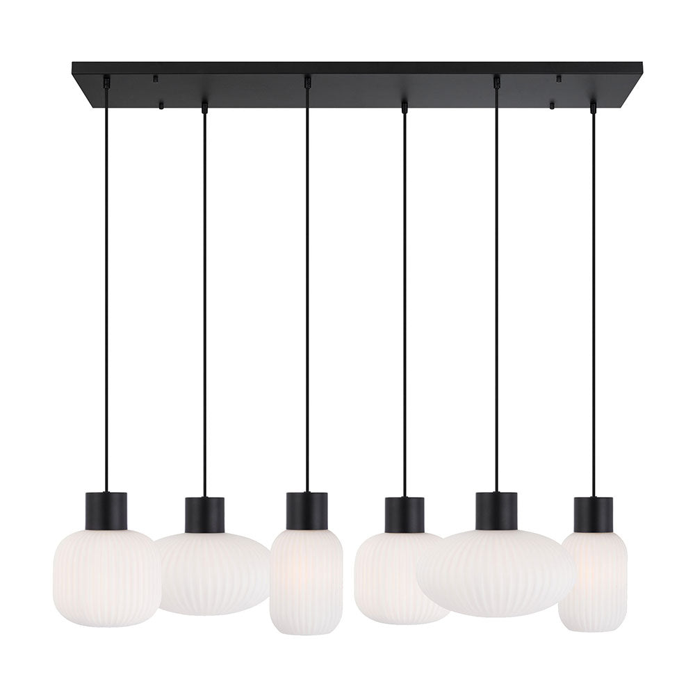 Buy Island Pendant Lights Australia Nori 6 Light Island Pendant Matt Black & Opal Matt - NORI PE6-BKOM