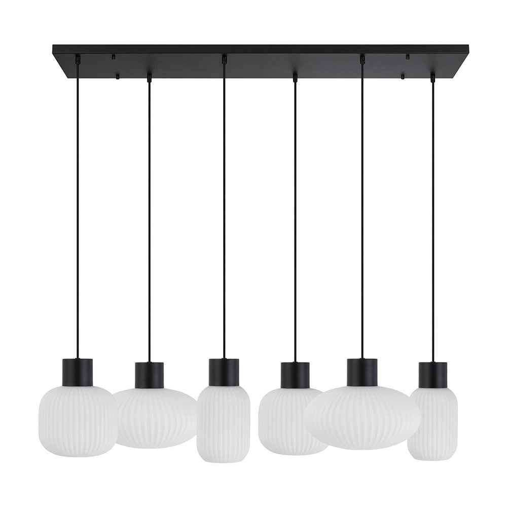 Buy Island Pendant Lights Australia Nori 6 Light Island Pendant Matt Black & Opal Matt - NORI PE6-BKOM