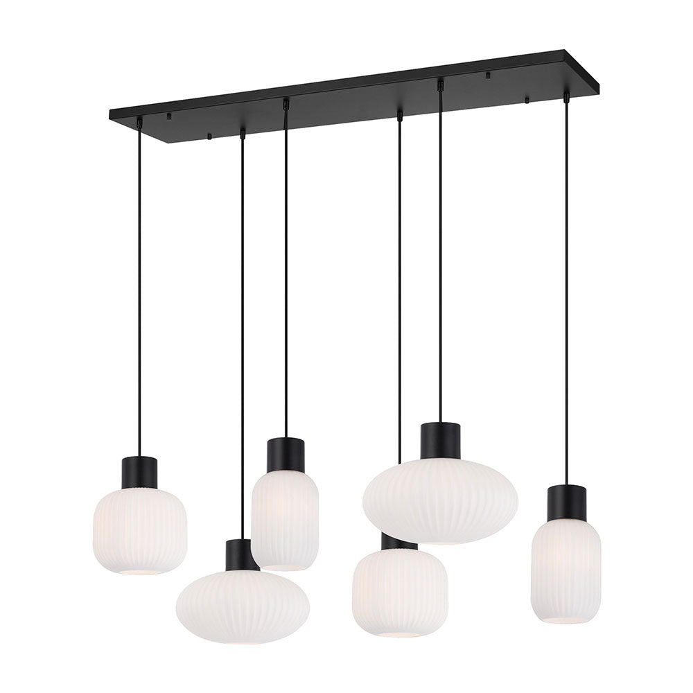 Buy Island Pendant Lights Australia Nori 6 Light Island Pendant Matt Black & Opal Matt - NORI PE6-BKOM