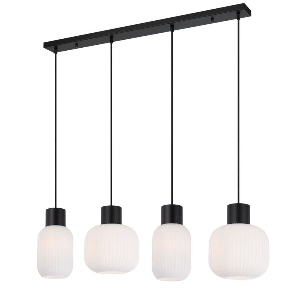 Buy Island Pendant Lights Australia Nori 4 Light Island Pendant Matt Black & Opal Matt - NORI PE4-BKOM