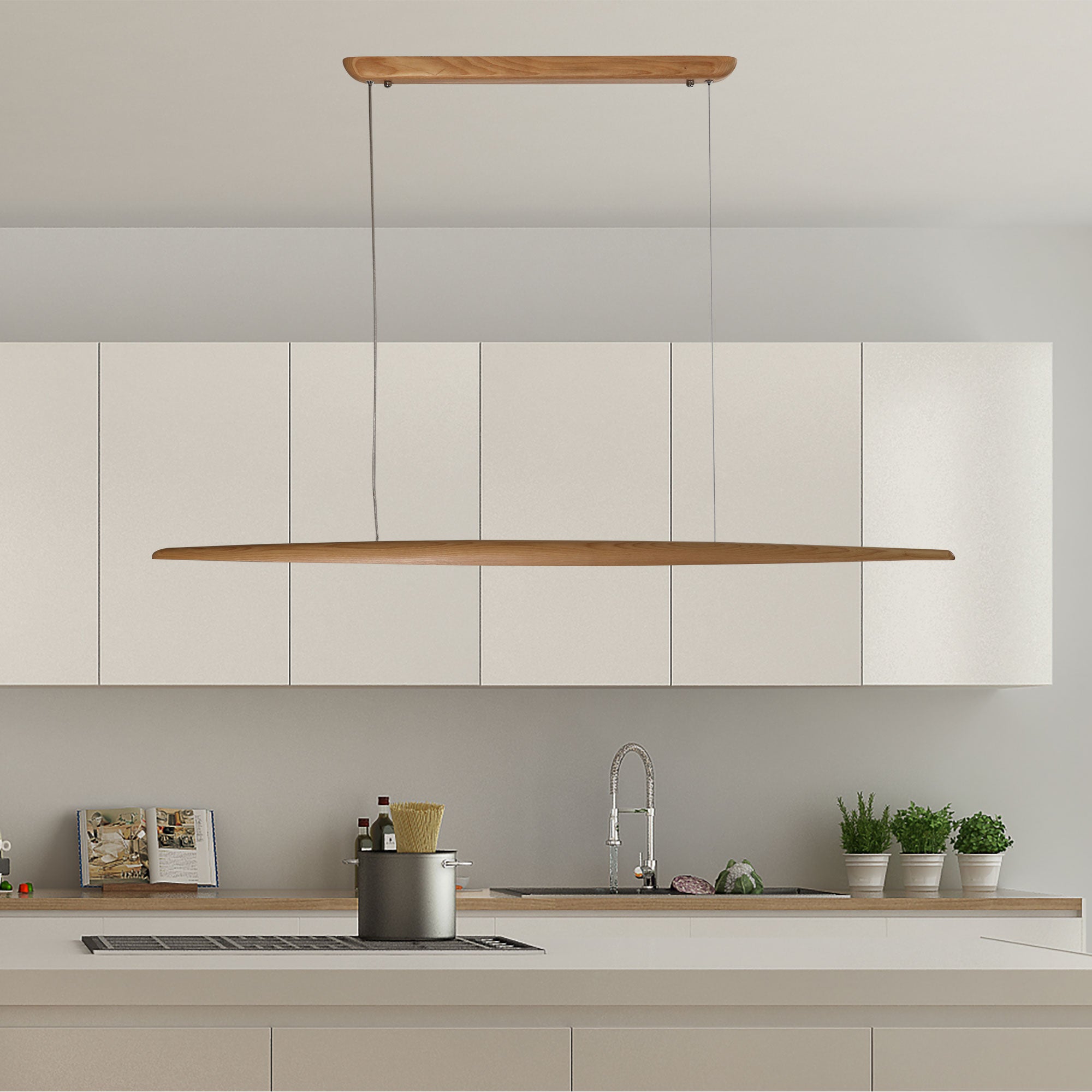 Buy Island Pendant Lights Australia Eastoft Island LED Pendant Light L1300mm Natural Wood 3CCT - OL60630/1300