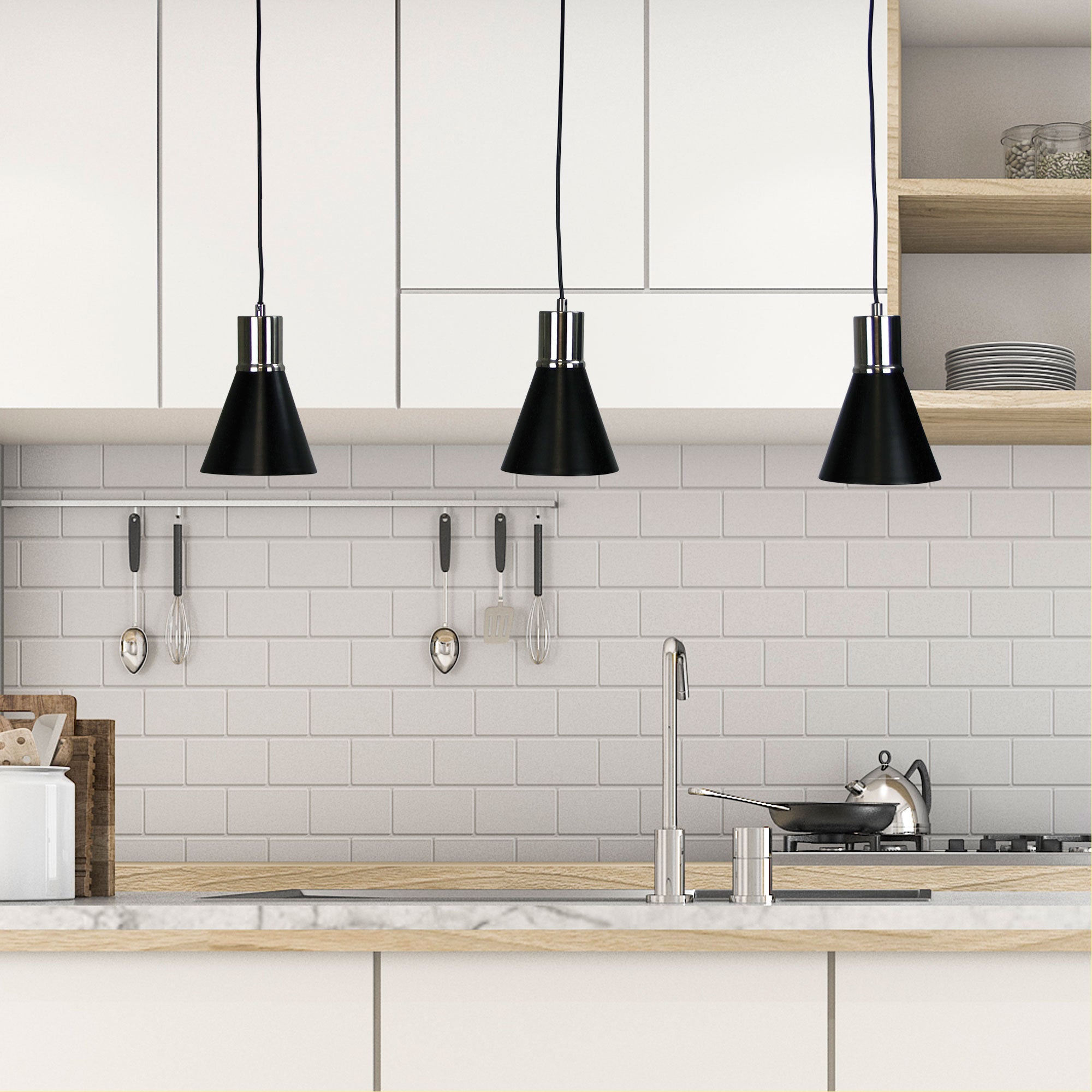 Buy Island Pendant Lights Australia Como 3 Light Pendant Brushed Chrome & Black - OL67513BC