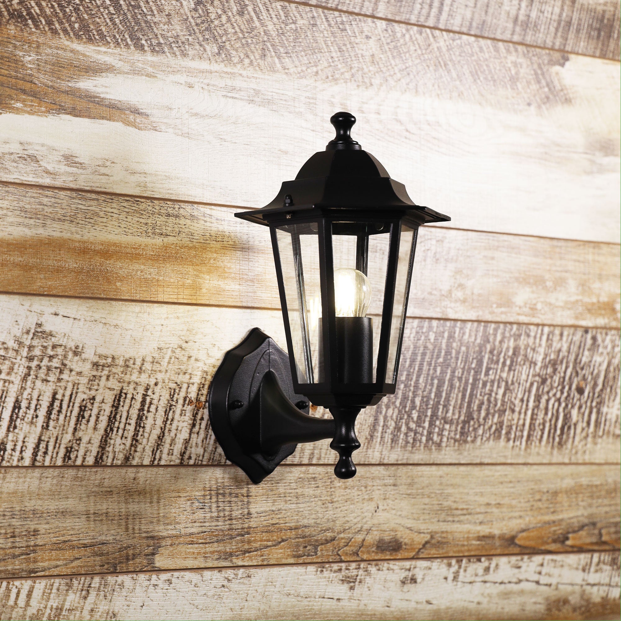 Buy Outdoor Wall Lanterns Australia ASCOT Outdoor Wall Lantern Up Light Black Metal / Clear Glass - OL7402BK