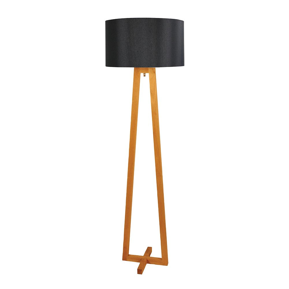 Buy Floor Lamps Australia Edra 1 Light Floor Lamp Timber With Black Cotton Shade - OL93533BK
