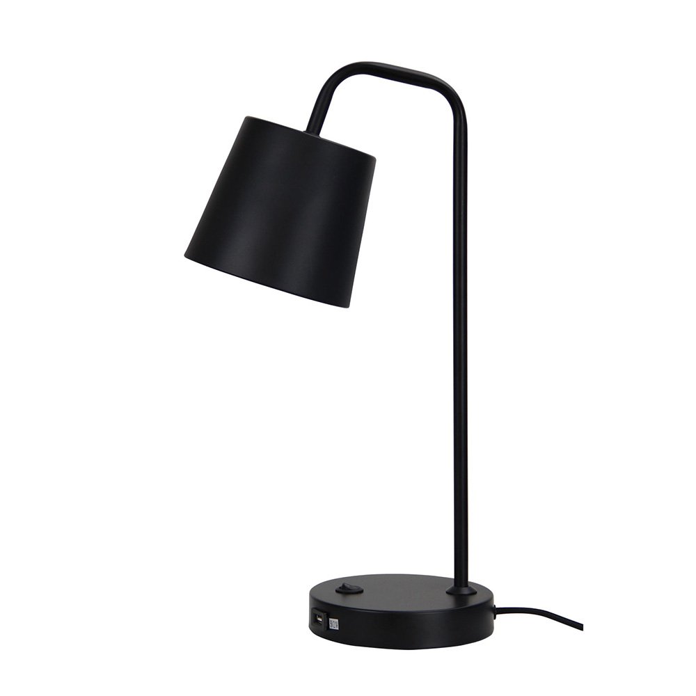 Henk 1 Light Desk Lamp With USB Black - OL93721BK