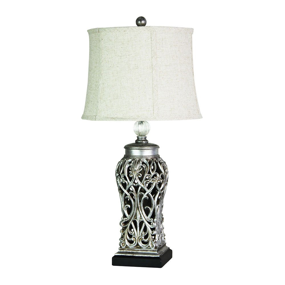Buy Table Lamps Australia Dorne Antique Silver Cut 1 Light Table Lamp With Harp Shade - OL97976AS