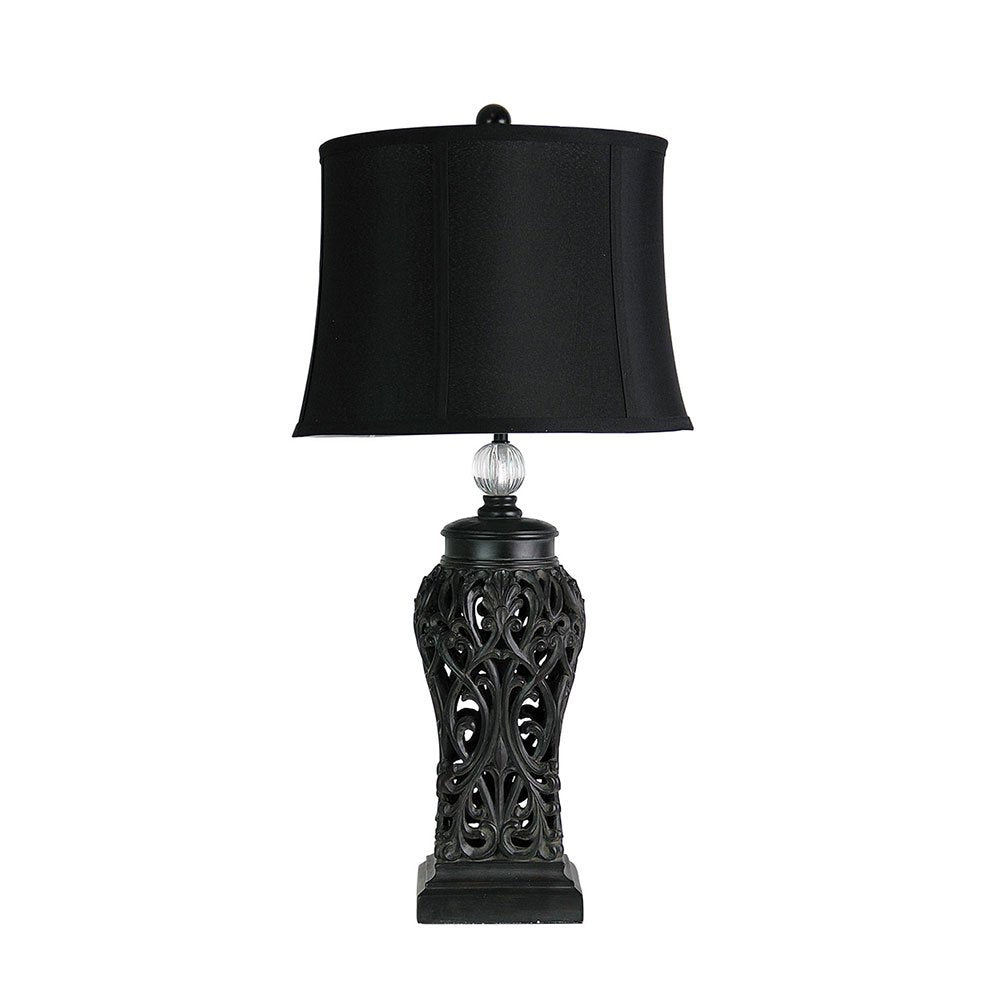 Buy Table Lamps Australia Dorne Antique Black Cut 1 Light Table Lamp With Harp Shade - OL97976BK