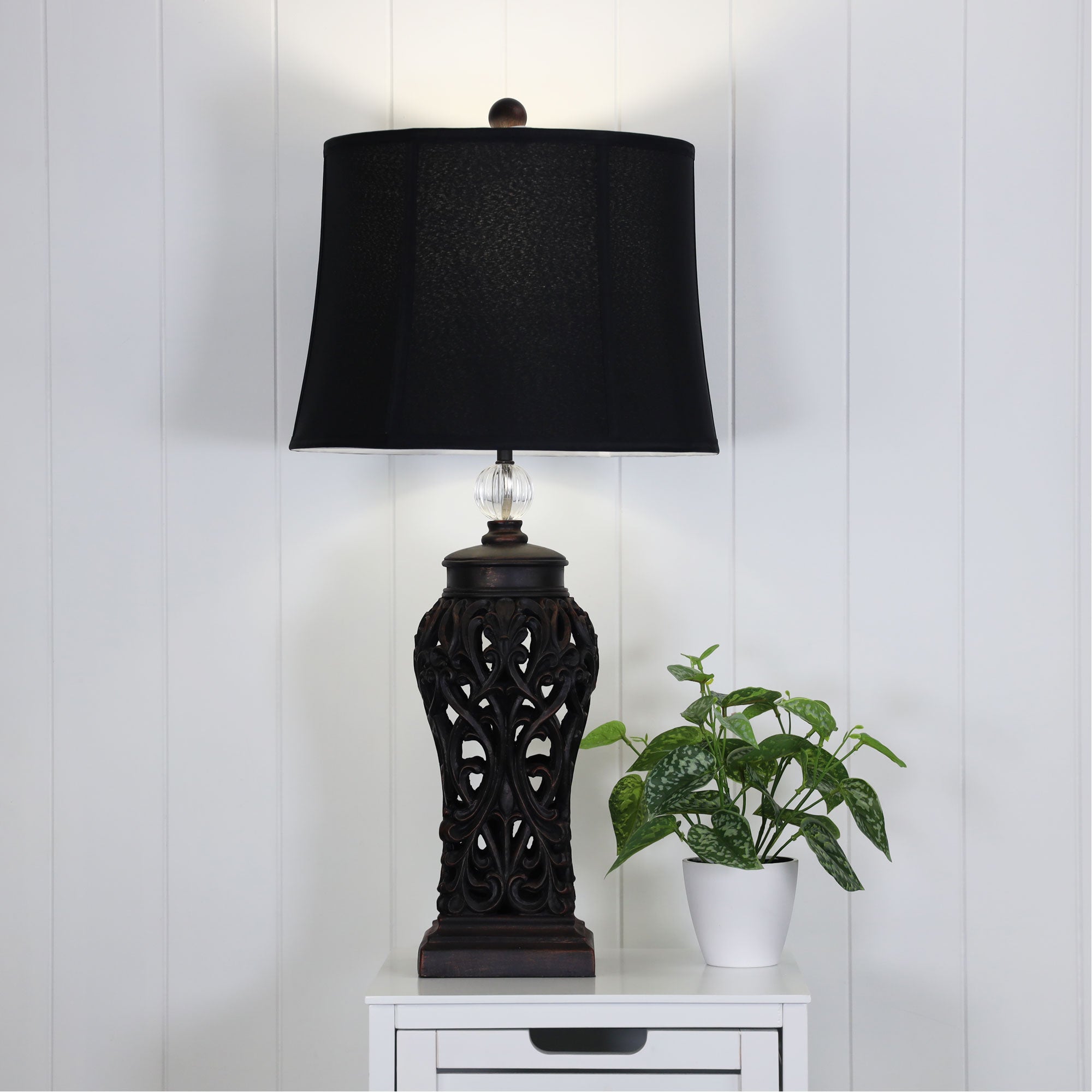 Buy Table Lamps Australia Dorne Antique Black Cut 1 Light Table Lamp With Harp Shade - OL97976BK