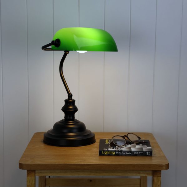 Buy Desk Lamps Australia Bankers 1 Light Desk Lamp Black & Green - OL99441BK