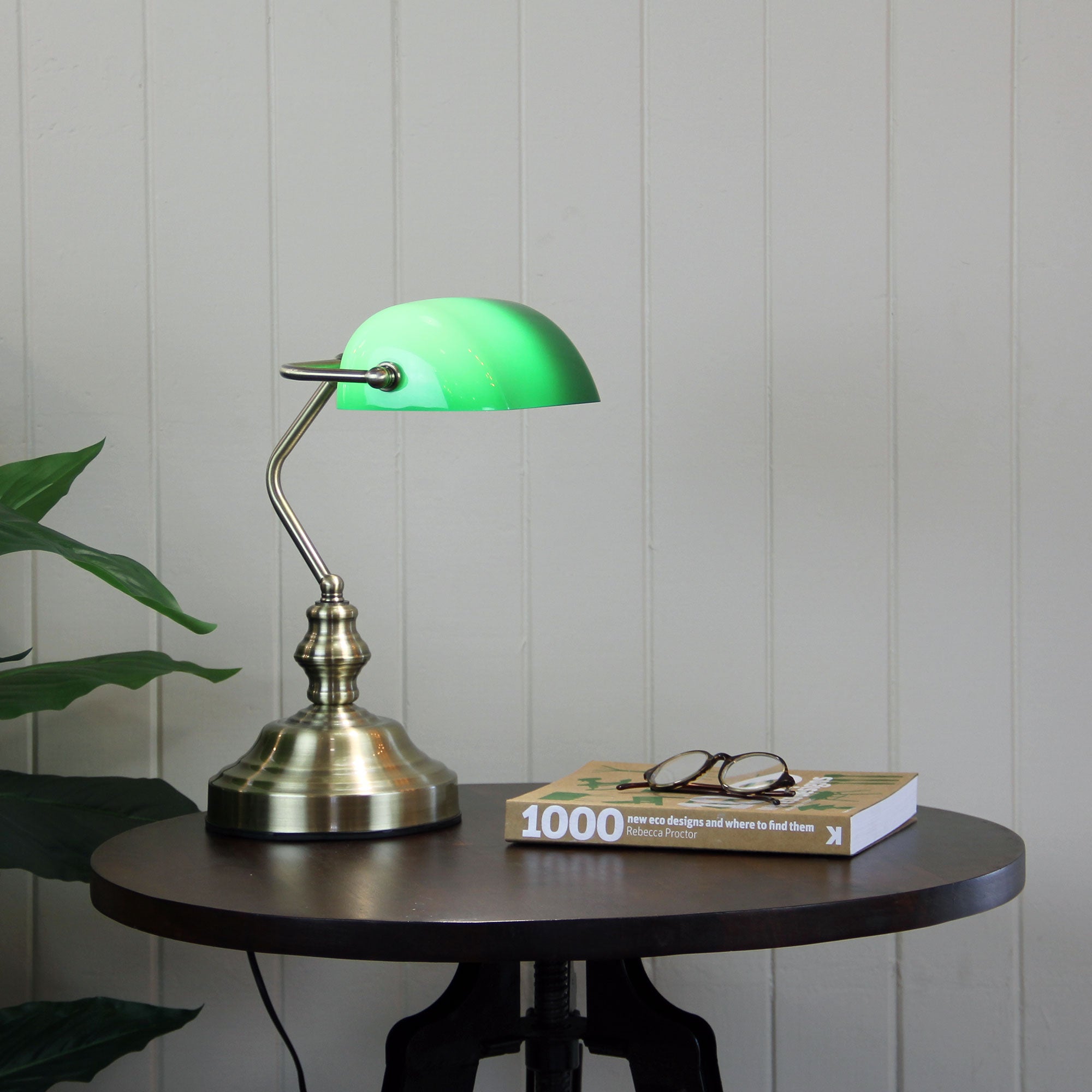 Buy Touch Lamps Australia Bankers 1 Light Table Lamp Touch Antique Brass & Green - OL99458AB