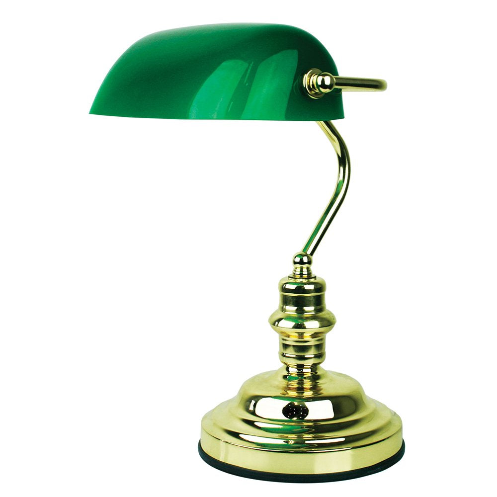 Bankers 1 Light Table Lamp Touch Brass & Dark Green - OL99458BP