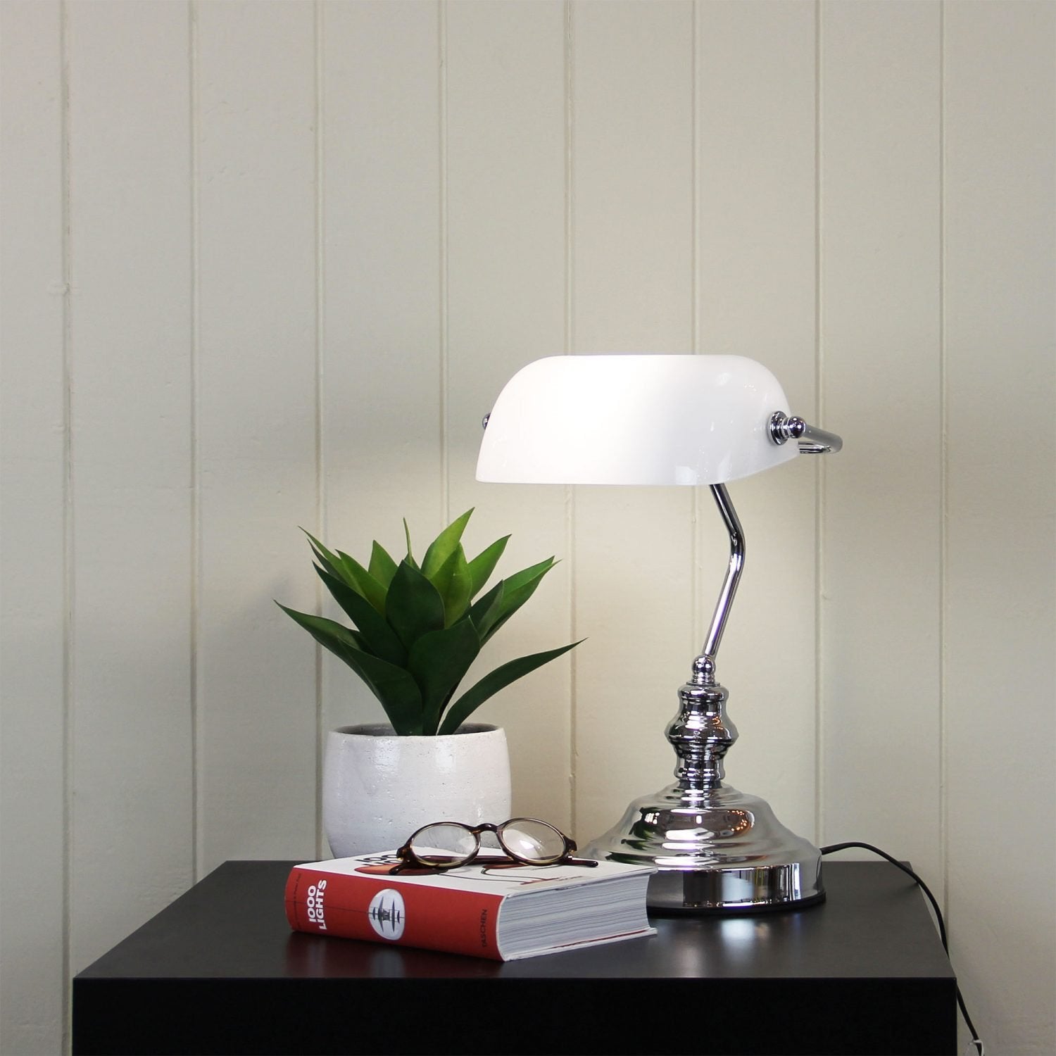 Buy Touch Lamps Australia Bankers 1 Light Table Lamp Touch Chrome & Gloss Opal - OL99458CH