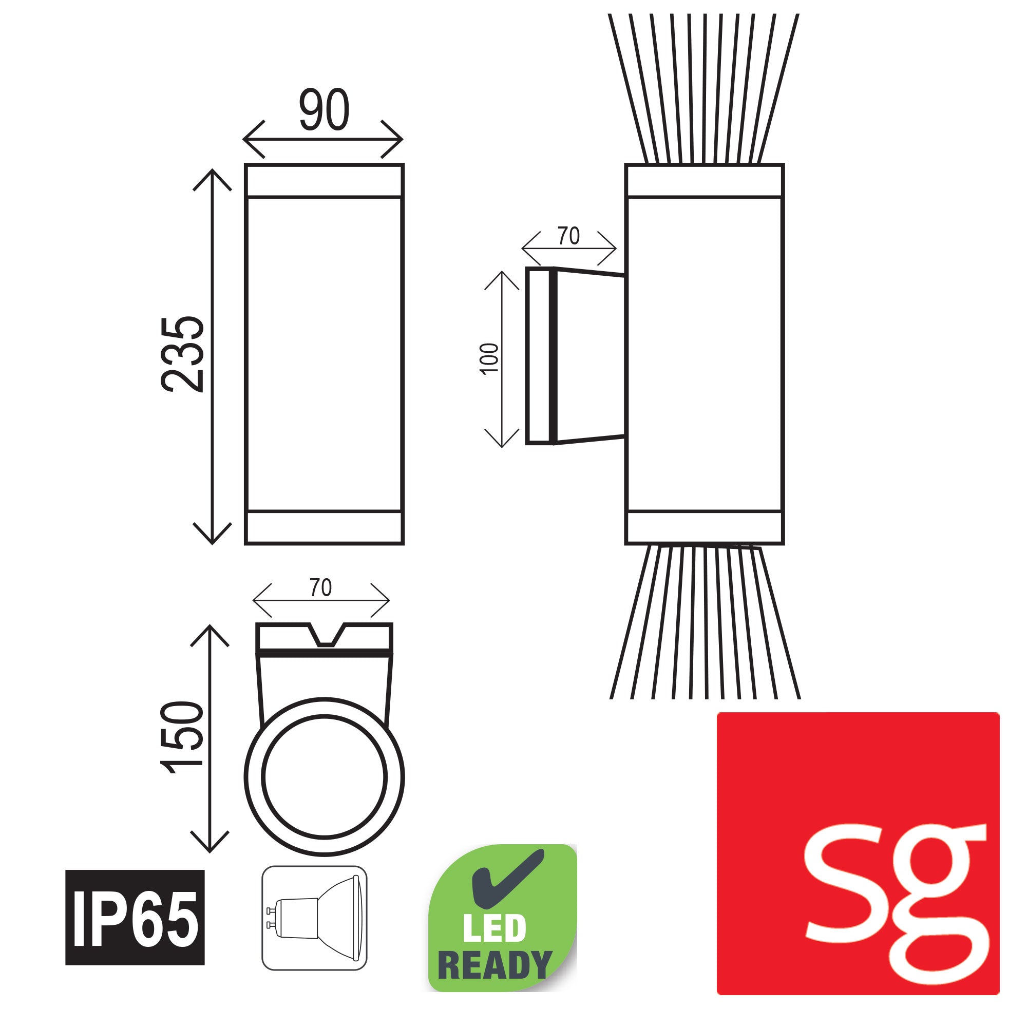 Buy Up / Down Wall Lights Australia Metro 2 Light Wall Light Up Down Black - SG71302BK