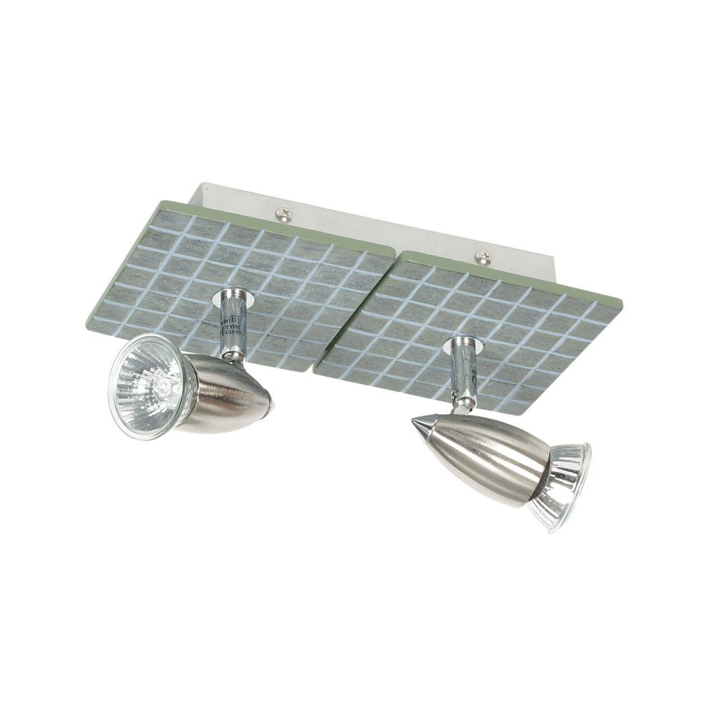 Tile Slate Plate 2 Light Spotlight GU10 Brushed Chrome & Chrome - SL57361/2BC