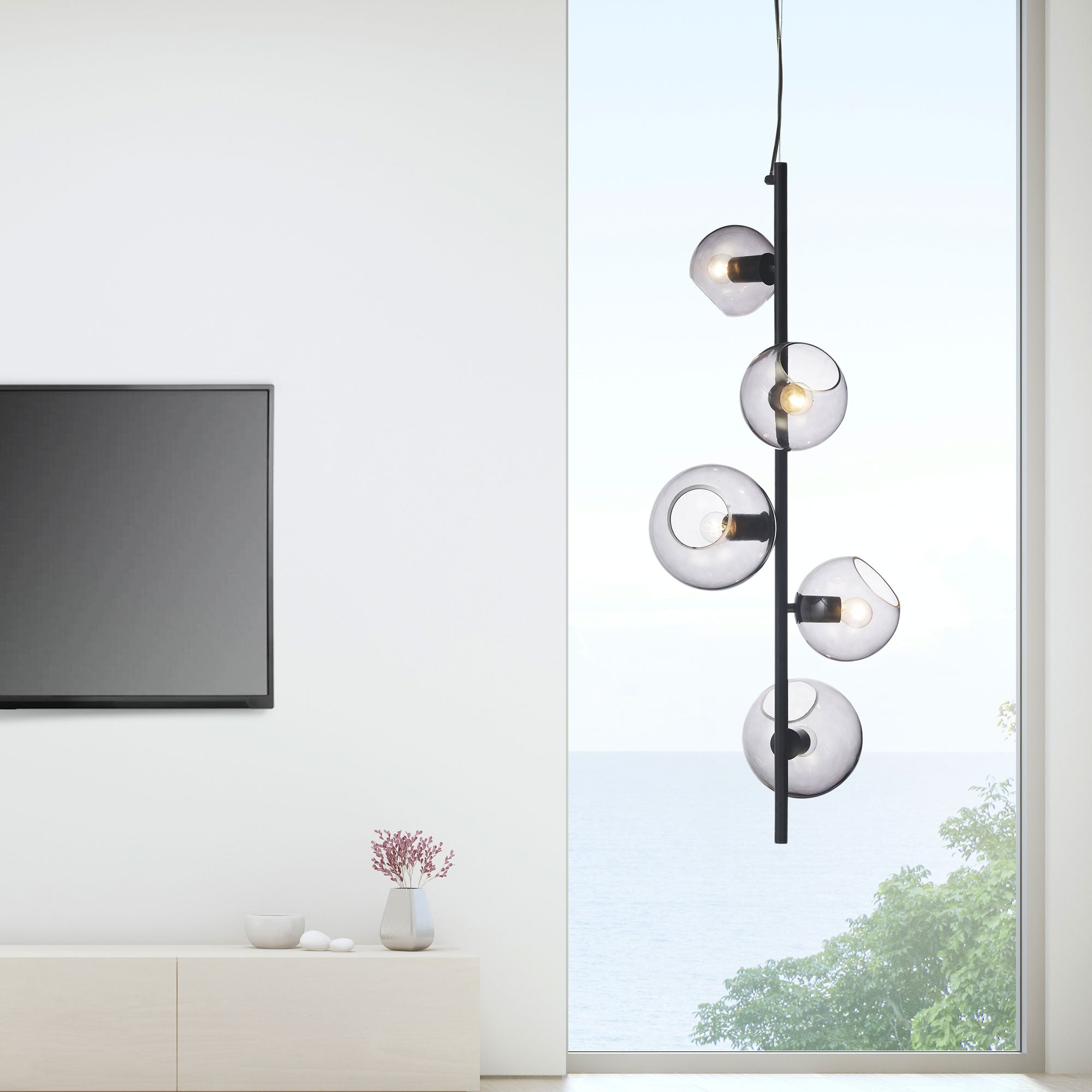 Buy Pendant lights australia - Sinus 5 Light Pendant Black & Smoked Glass - SL64413/5BK