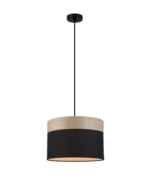 Buy Pendant lights australia - TAMBURA Black Cloth Shade With Blonde Wood Trim 1 Light Pendant Medium - TAMBURA04