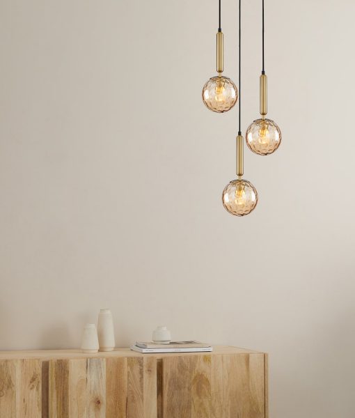 Buy Cluster Pendants Australia Interior Bronze Amber Spherical Glass Shape 3 Light Cluster Pendant - TRATTINO1X3R