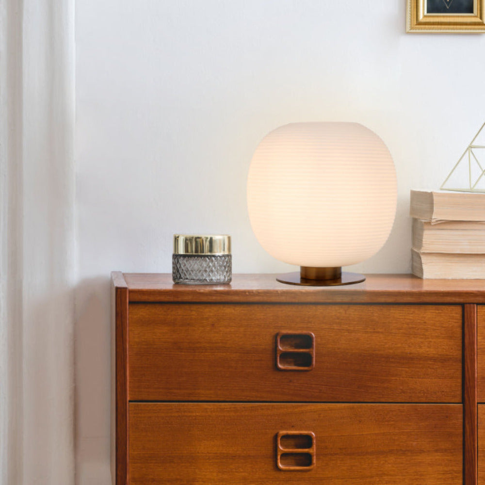 Buy Table Lamps Australia Viken Round Table Lamp Antique Gold Iron Opal Matt Glass - VIKEN TL-AGOM