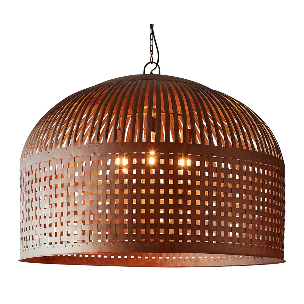 Buy Pendant Lights Australia Esch 3 Light Woven Iron Strips Extra Large Pendant Rust - ZAF10405