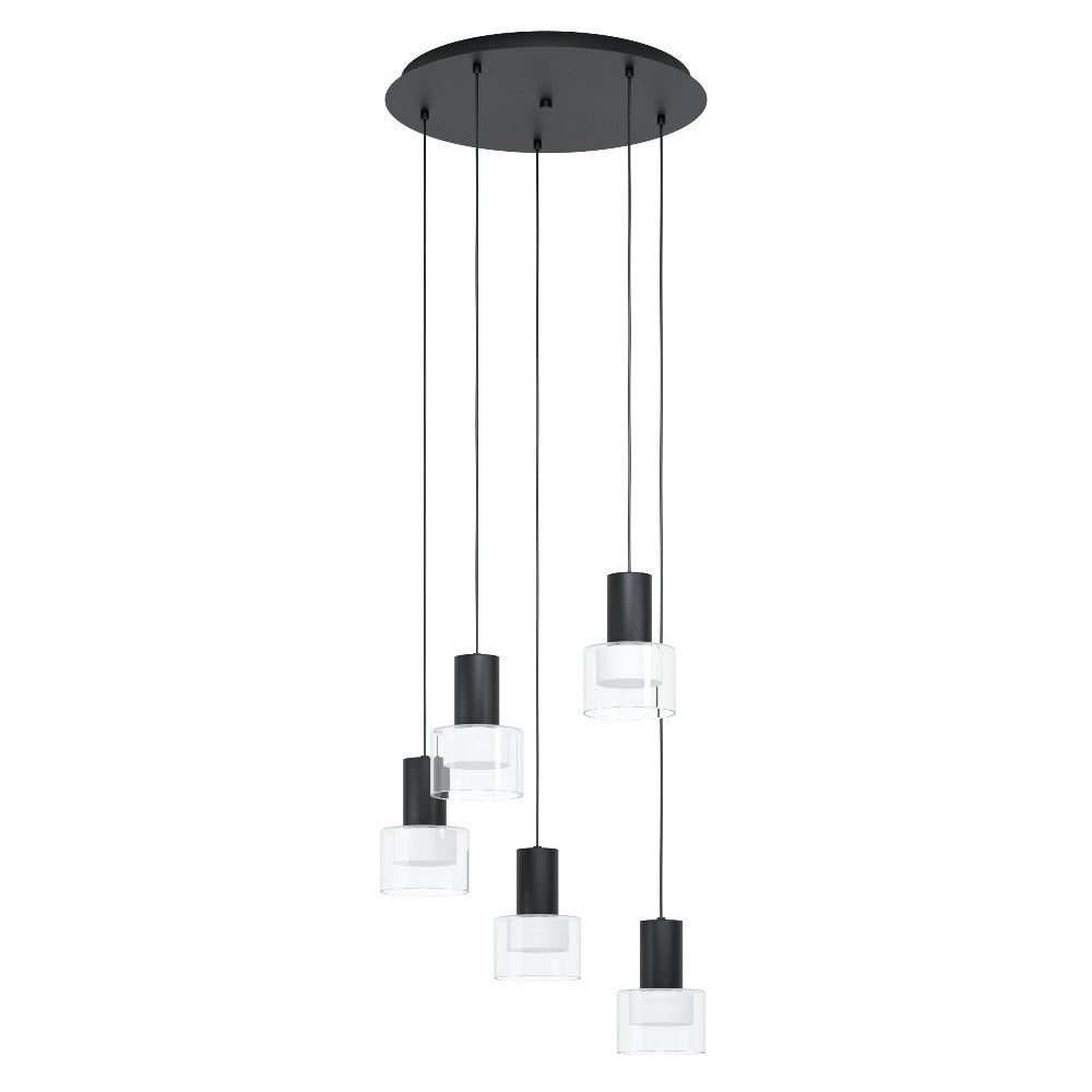 Buy Cluster Pendants Australia MOLINEROS Cluster Pendent 5 Lights Black Steel Clear Glass 3CCT - 39727N