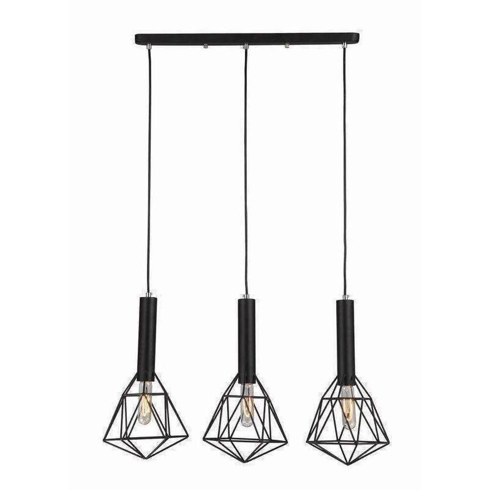Buy Island Pendant Lights Australia Blackband 3 Light Black Iron Cage Diamond Bar Pendant - BLACKBAND1X3