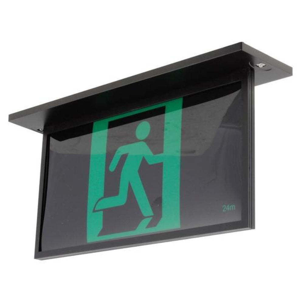 Buy Emergency LED Exit Signs Australia Blade Recessed 2W Exit Sign W/ 1W Emergency Downlight Black - 19878/06
