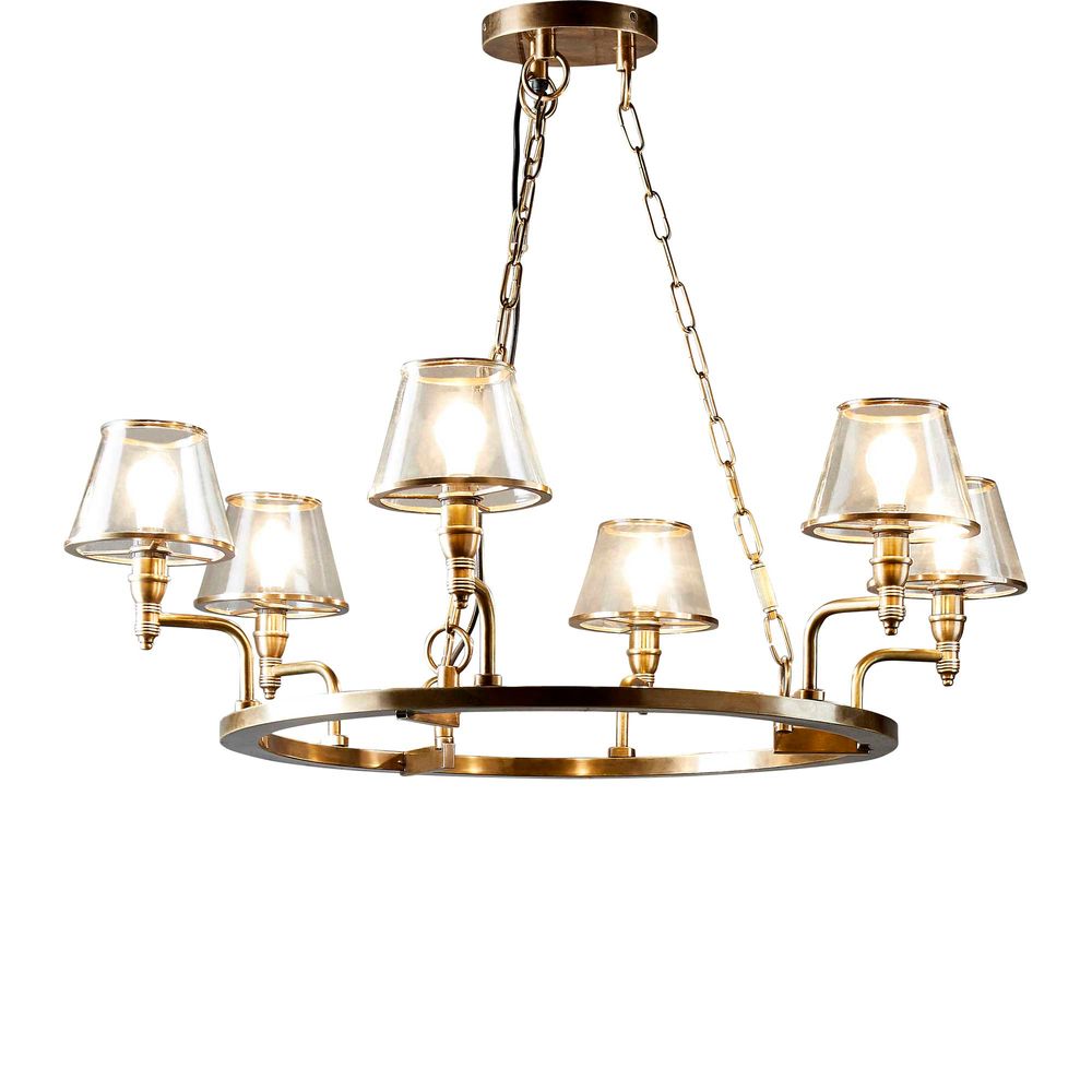Buy Chandeliers Australia Sienna 6 Light Glass Chandelier Brass - ELPIM30578AB