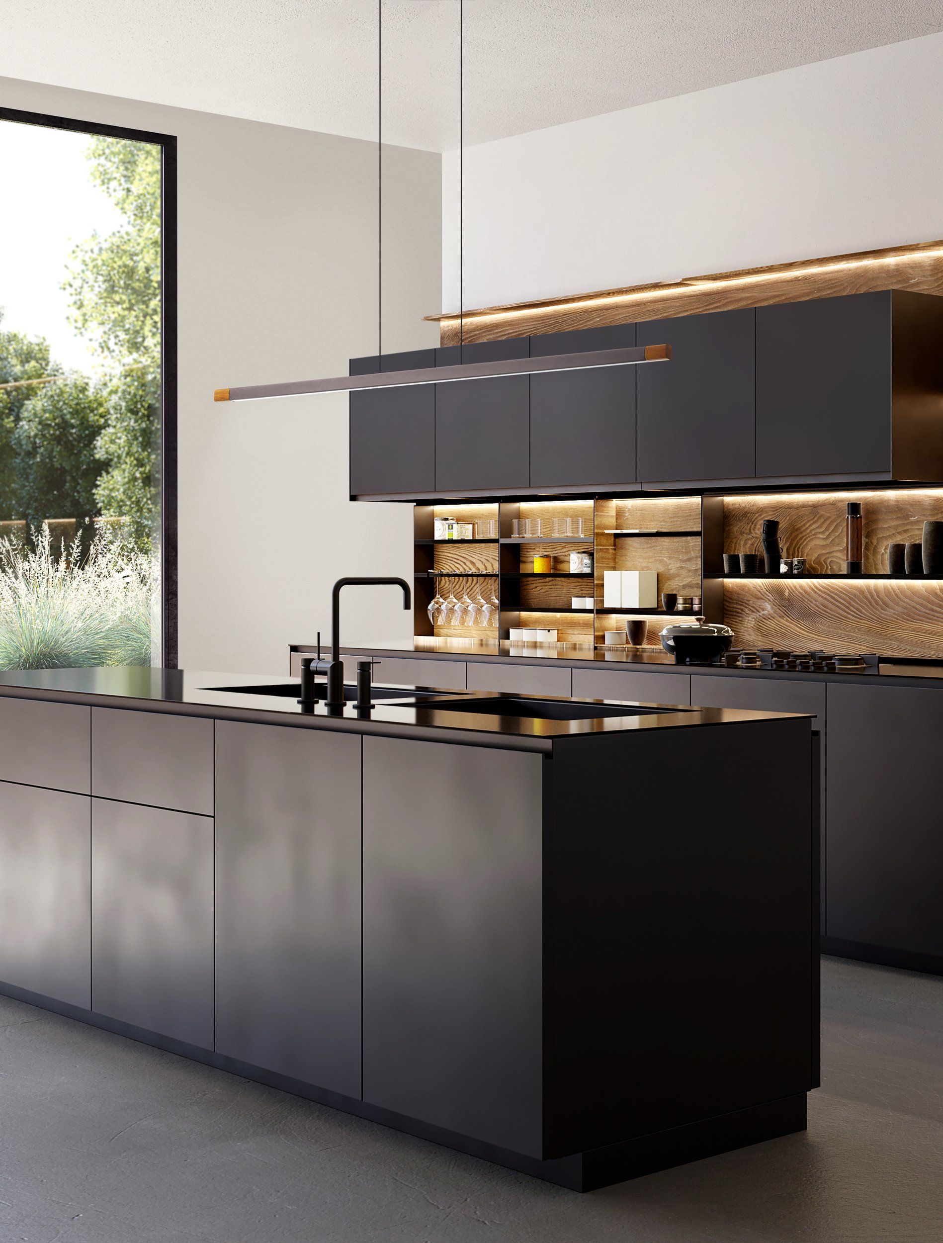 Buy Island Pendant Lights Australia Lisciana Island LED Pendant Light Wood / Grey Steel 3000K - 205743