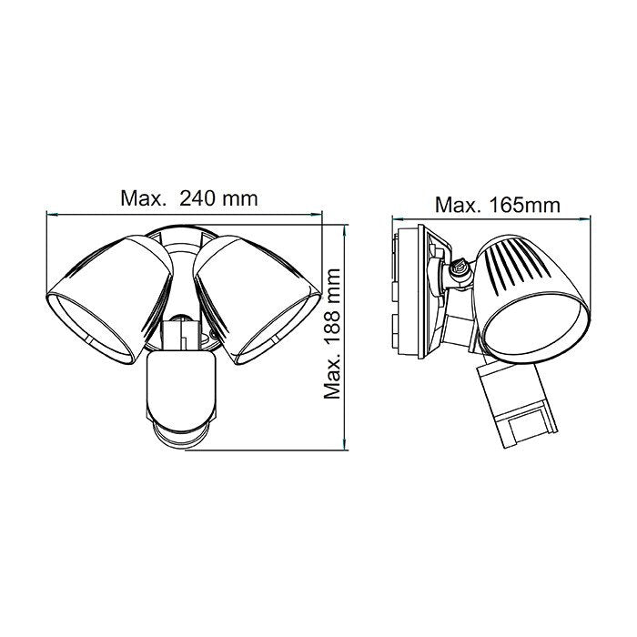 Buy Security Wall Lights Australia STARGEM II SES7060 2 Light LED Floodlight Black 2x10W 5000K IP54 - SES7060NDL/BK