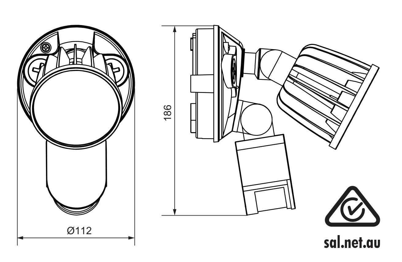 Buy Security Wall Lights Australia STARGEM III SES70801TC 1 Light LED Floodlight White 15W TRI Colour IP54 With Sensor - SES7080/1TC/WH