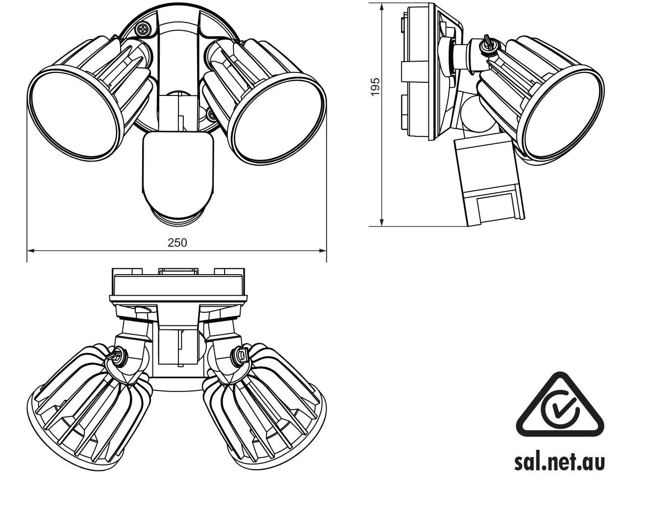 Buy Security Wall Lights Australia STARGEM III SES70802TC 2 Light LED Floodlight Black 2x15W TRI Colour IP54 With Sensor - SES7080/2TC/BK