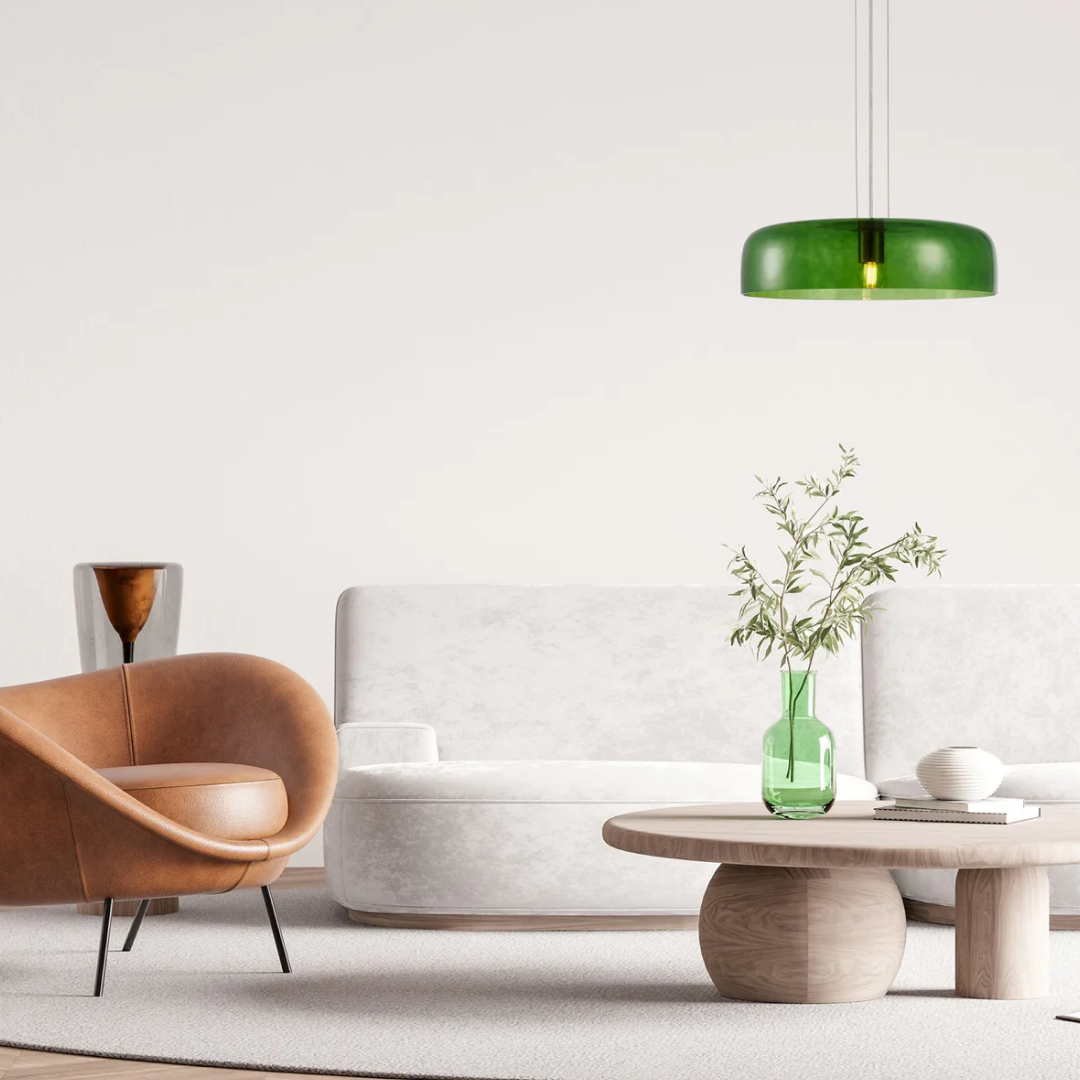 Gelatina Dome Glass With Brass Highlight Pendant Green - GELATINA3