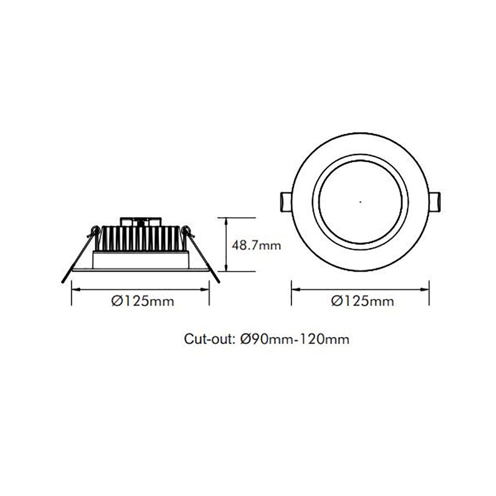 Buy Recessed Downlights Australia Recessed LED Downlight W125mm 15W Black 5 CCT - DL1584/BK/TC