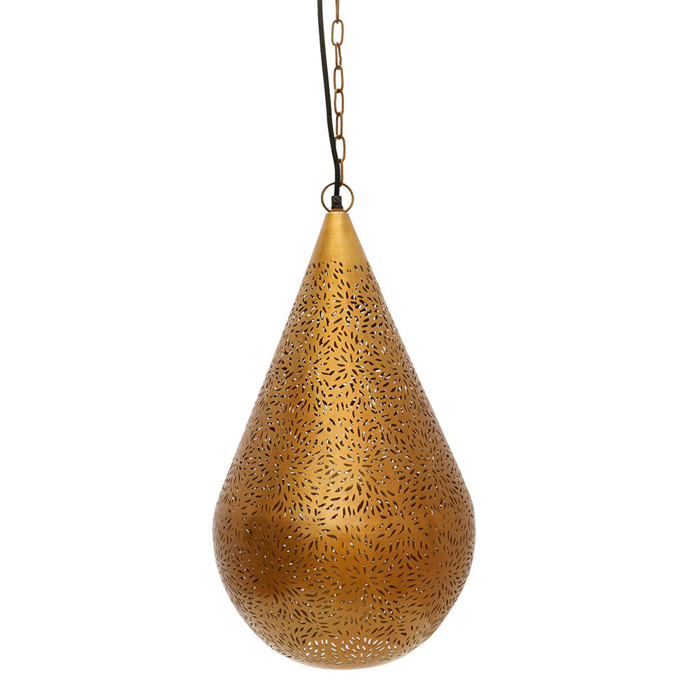 Buy Pendant Lights Australia Aquarius Medium 1 Light Perforated Teardrop Pendant Brass - ZAF10418