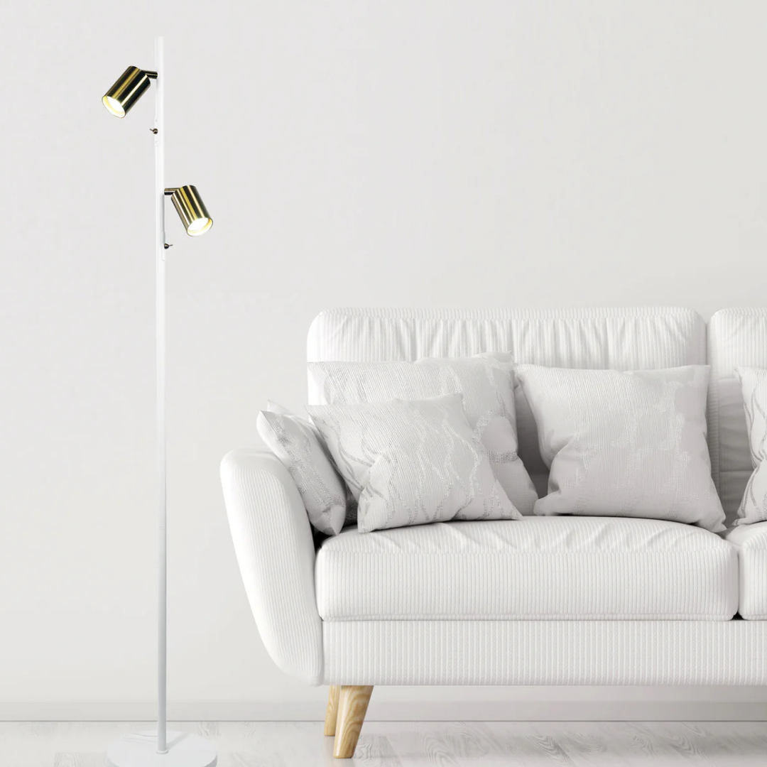 Ponte LED Adjustable Twin Floor Lamp 5W 4000K Satin Brass & White - SL98743SW