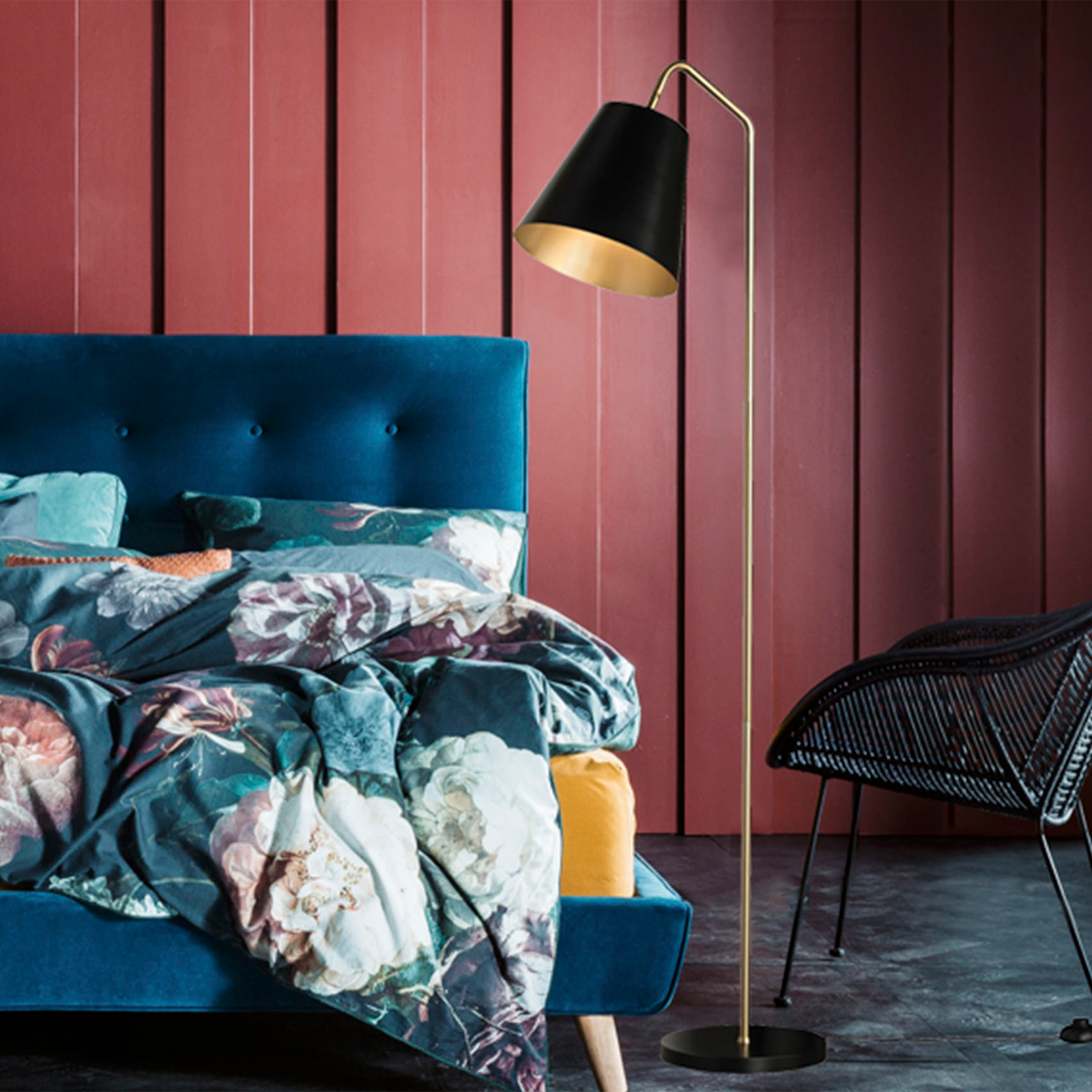 Soma Floor Lamp Satin Brass & Black -1208