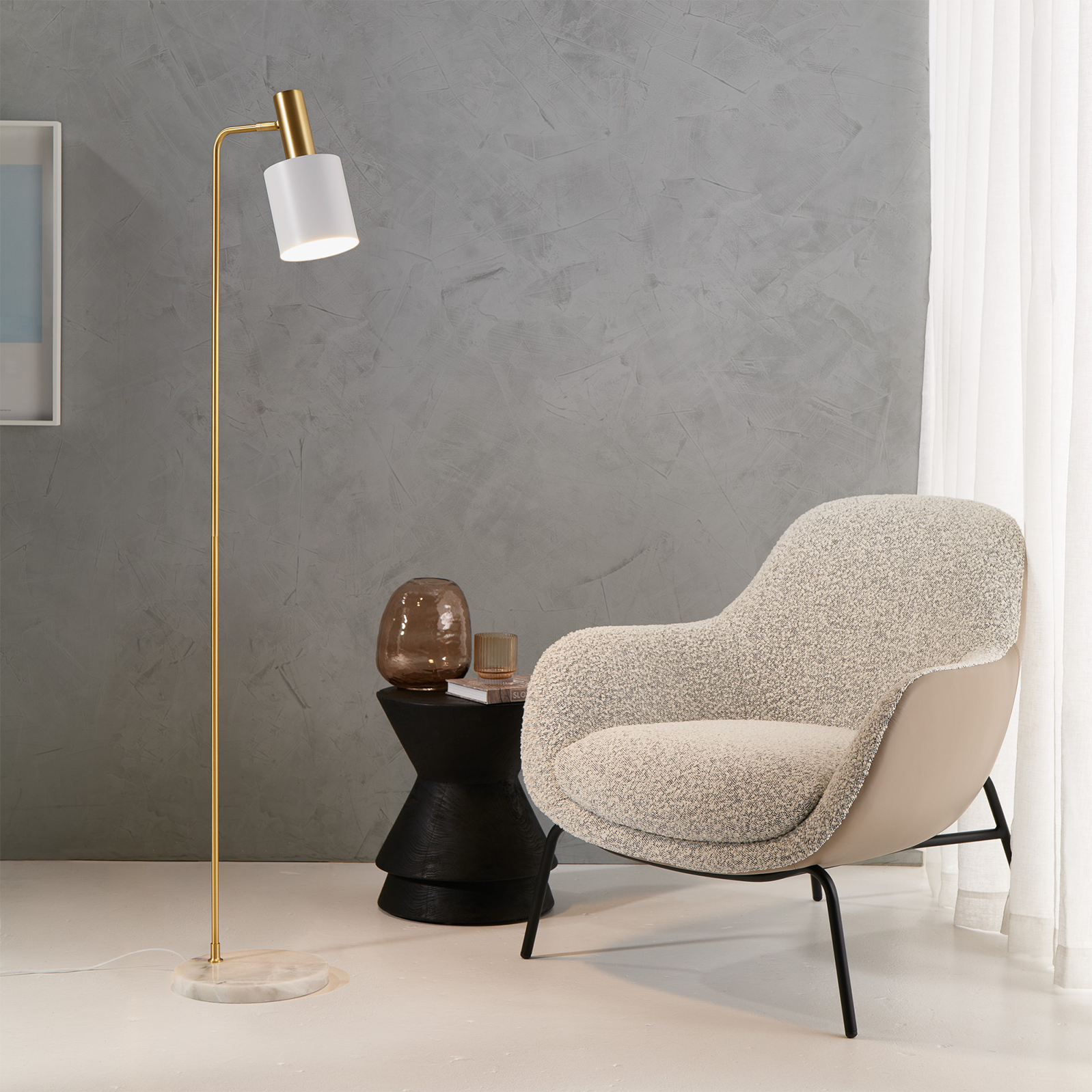 Mahala Floor Lamp Satin Brass & White - 1294